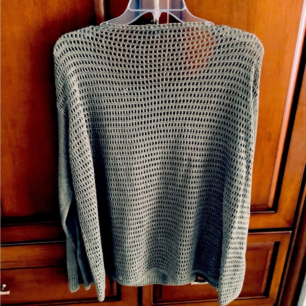 LAFAYETTE 148 NEW YORK OLIVE GREEN OPEN KNIT BACK HEMP LONG SLEEVE SWEATER XL - Picture 2 of 2
